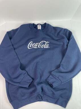 Vintage 90s Coca-Cola Embroidered Spell Out Navy Blue Crewneck Sweatshirt Large